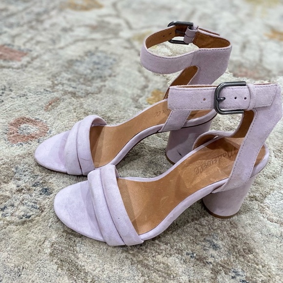 Madewell The Rosalie High-Heel Lilac Lavender Double Strap Suede Sandal Size 8 - Picture 2 of 9